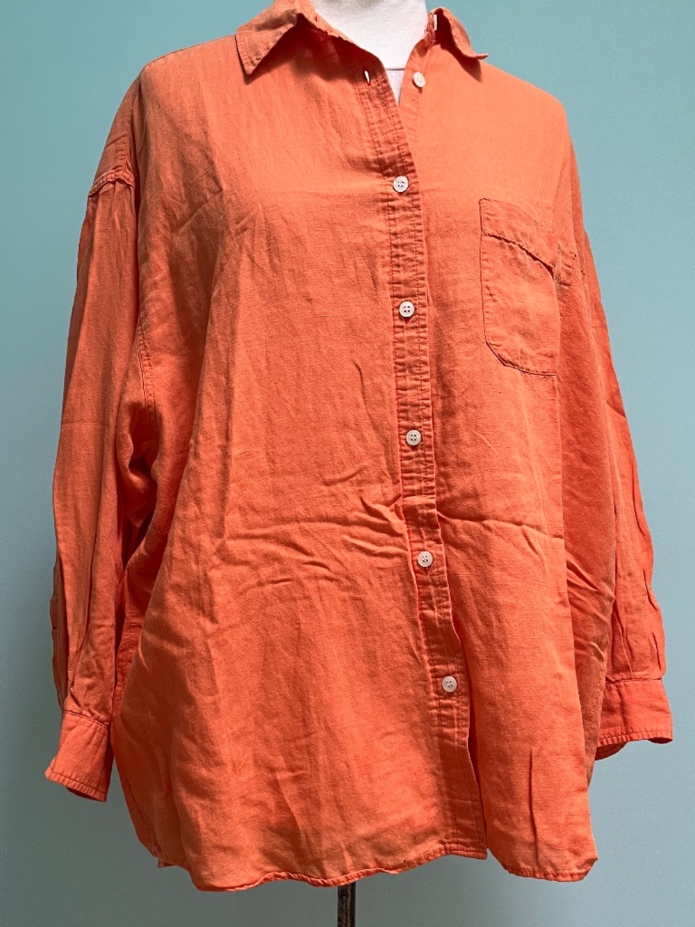 Laura Ashley orange linen blend shirt, sz 10